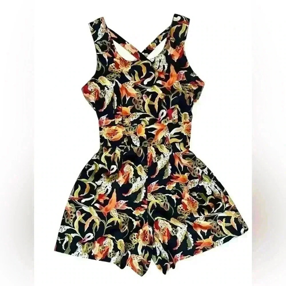 Kathie Lee Collection Vintage Romper 10 Floral Sleeveless Tropical Criss-Cross - Picture 1 of 11